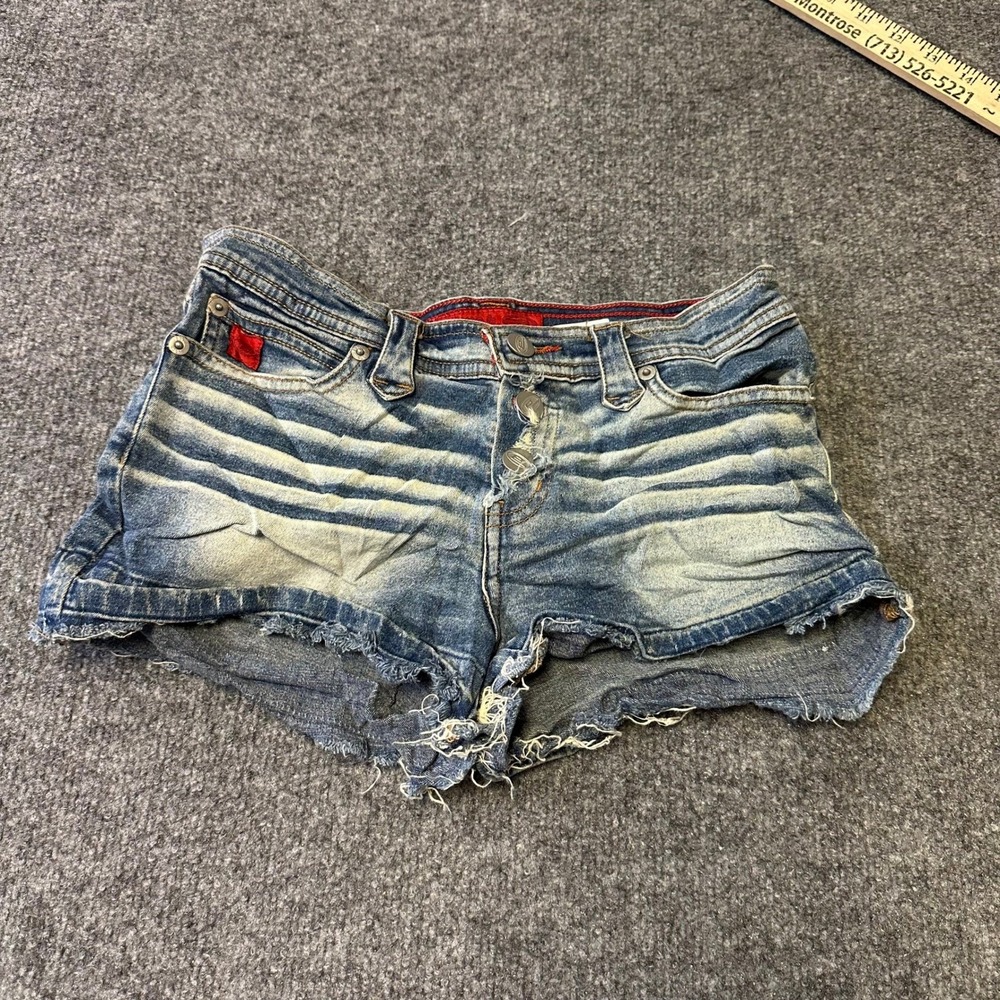 Bongo Denim Shorts Womens Size 3 Blue Low Rise Whiskered Distressed Raw Hem 740